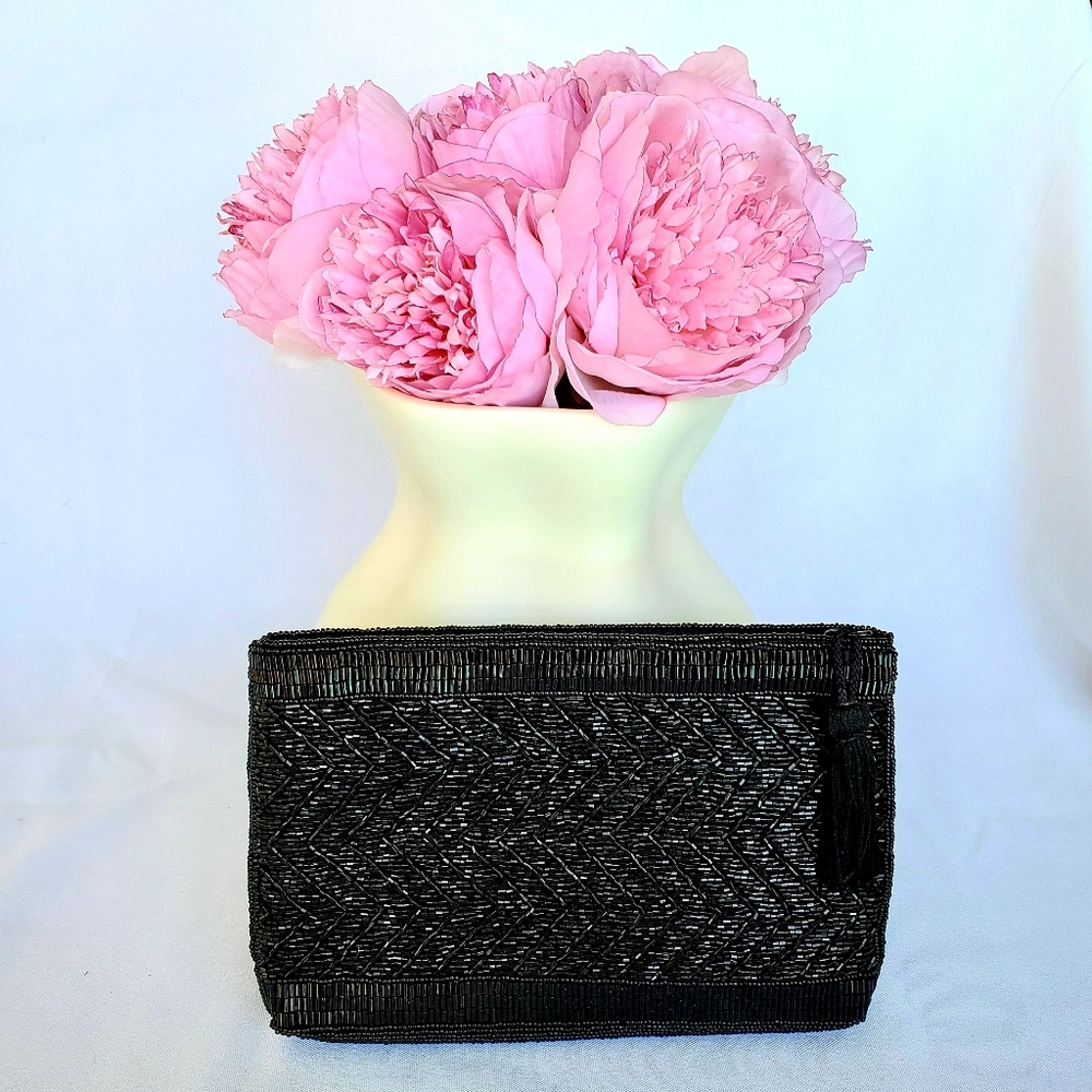NWOT Black Beaded Evening Clutch
